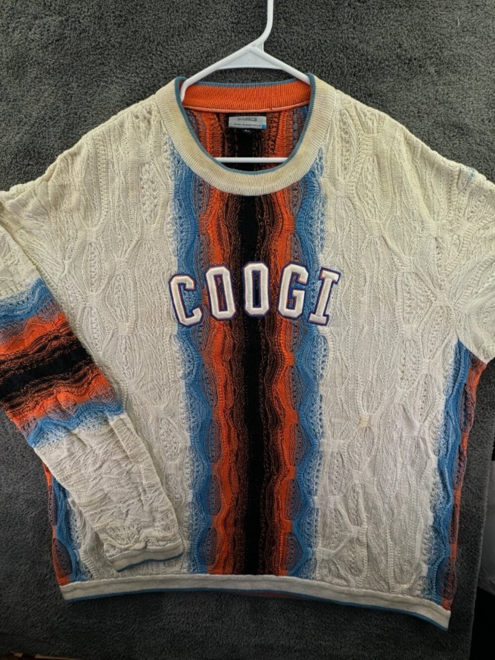 COOGI Basics Australia Sweater Big 4X Logo Orange Blue Ivory Pullover 3D Knit
